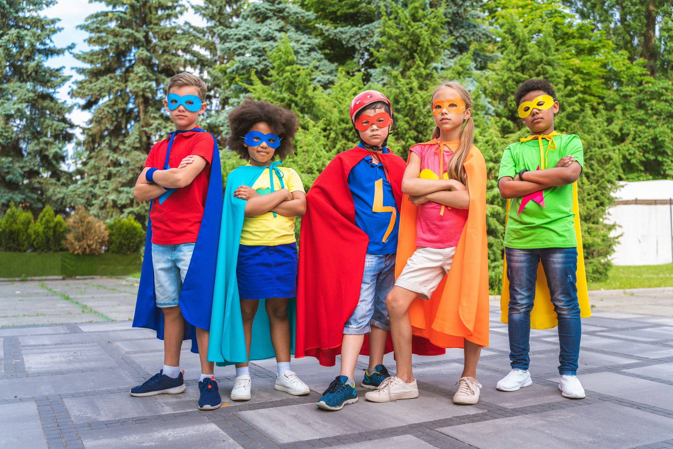Group of Young Schooler Wearing Superhero Costumes